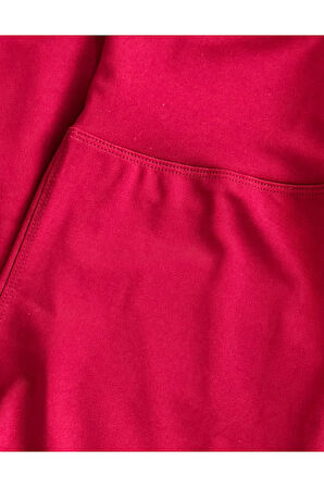 ALYA UNDERWEAR Toparlayıcı Yüksek Bel Kadın Günlük Spor Rahat Parlak Tayt ( Bordo, M )