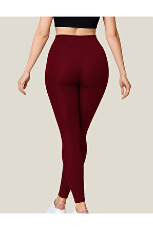 ALYA UNDERWEAR Toparlayıcı Yüksek Bel Kadın Günlük Spor Rahat Parlak Tayt ( Bordo, L )