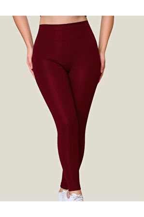 ALYA UNDERWEAR Toparlayıcı Yüksek Bel Kadın Günlük Spor Rahat Parlak Tayt ( Bordo, L )