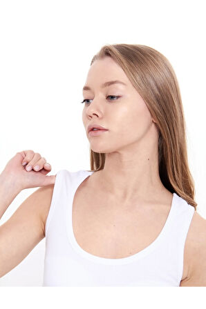 ALYA UNDERWEAR Kaşkorse Kalın Askılı Body Atlet, Fitilli Kumaş, Likralı, Beyaz Badi, 927, XL