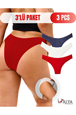ALYA UNDERWEAR Kadın Brazilian Külot 3 Adet (BEYAZ)