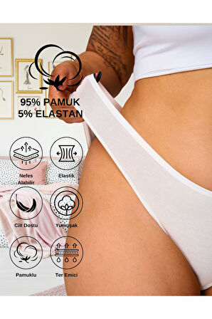 ALYA UNDERWEAR Kadın Renkli Brezilyan Kalıp Pamuklu Külotlar - Lacivert, Kırmızı, Ekru (S, M, L, XL, 2XL) - 6 Adet