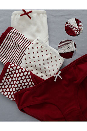 ALYA UNDERWEAR Kız Çocuk Kalpli Dokuma Lastik Pamuklu Kumaş Slip Külot 5'li Paket ( 5 Adet Beyaz)