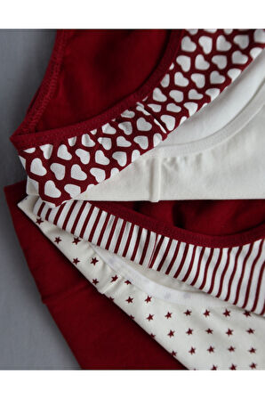 ALYA UNDERWEAR Kız Çocuk Kalpli Dokuma Lastik Pamuklu Kumaş Slip Külot 5'li Paket ( 5 Adet Beyaz)