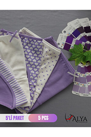 ALYA UNDERWEAR Kız Çocuk Kalpli Dokuma Lastik Pamuklu Kumaş Slip Külot 5'li Paket ( 5 Adet Beyaz)