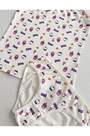 ALYA UNDERWEAR Kız Çocuk Baskılı Ip Askılı Atlet Ve Slip Takımı