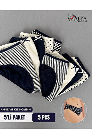 ALYA UNDERWEAR Anne Kız Kombin Pamuklu Külot - Beyaz Slip İç Çamaşırı - 5'li Paket