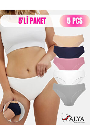 ALYA UNDERWEAR Kadın Pamuklu Hipster Külot Gri, Gül Kurusu, Lacivert, Pudra 5'li Paket