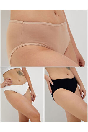 ALYA UNDERWEAR Kadın Pamuklu Bato Kesim Külot - 3 Adet Beyaz - 3'lü Paket
