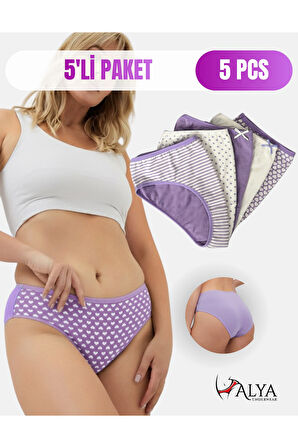 ALYA UNDERWEAR Pamuklu Kadın Külot Slip Empirme Baskılı Yüksek Bel İç Çamaşırı - 5'li Paket - Lacivert