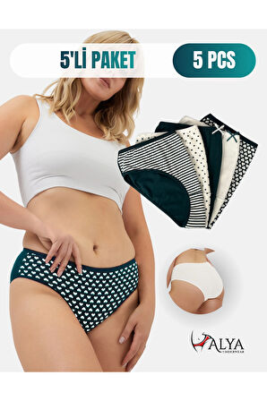 ALYA UNDERWEAR Pamuklu Kadın Külot Slip Empirme Baskılı Yüksek Bel İç Çamaşırı - 5'li Paket - Lacivert