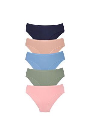 ALYA UNDERWEAR Kadın Pamuklu Renkli Bato / Hipster Slip Külot- Lacivert, Yeşil, Pembe, Pudra, Mavi -5'li Paket