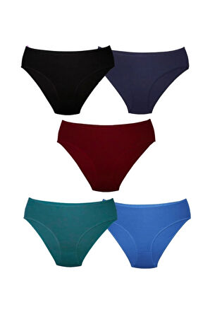 ALYA UNDERWEAR Kadın Pamuklu Renkli Bato / Hipster Slip Külot- Bordo, Lacivert, Siyah, Yeşil, Indigo 5'li Paket