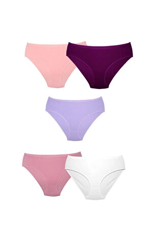 ALYA UNDERWEAR Kadın Pamuklu, Renkli Bato / Hipster Slip Külot- Fuşya, Lila, Gül Kurusu, Somon, Ekru 5'li Paket