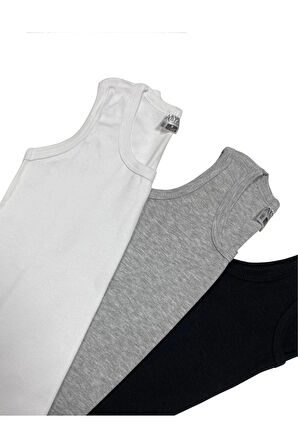 ALYA UNDERWEAR Erkek Çocuk Pamuk Ribana Atlet Oval Yaka 3'lü Paket - 1 Ad. Siyah - 1 Ad Beyaz - 1 Adet Gri Melanj ( 3-4 Yaş )