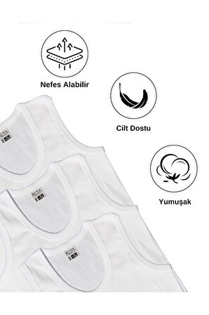 ALYA UNDERWEAR Erkek Çocuk Pamuk Ribana Atlet Oval Yaka 3'lü Paket - 3 Adet Beyaz ( 7-8 Yaş )