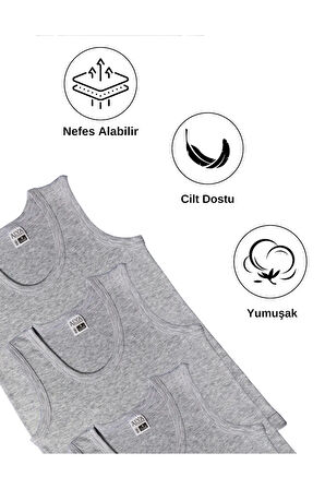 ALYA UNDERWEAR Erkek Çocuk Pamuk Ribana Atlet Oval Yaka 3'lü Paket- 3 Adet Gri Melanj ( 11-12 Yaş )