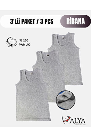 ALYA UNDERWEAR Erkek Çocuk Pamuk Ribana Atlet Oval Yaka 3'lü Paket- 3 Adet Gri Melanj ( 5-6 Yaş )