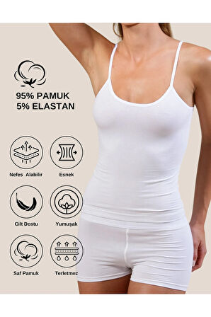 Kadın Pamuklu Ip Askılı Oval Yaka Atlet ( 3'lü, 3 Adet Beyaz - XL )