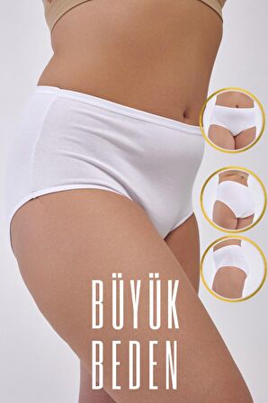 Kadın Büyük Beden Külot - Beyaz, (5XL-6XL-7XL), 3'lü Paket