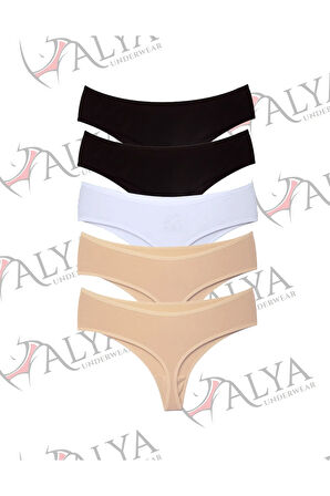 ALYA UNDERWEAR Kadın Külot Yüksek Bel Tanga, Toparlayıcı - 2 Siyah, 1 Beyaz, 2 Ten (s, M, L, Xl, 2xl ) - 5 Adet