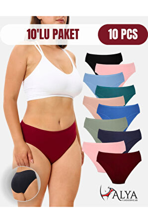 ALYA UNDERWEAR Kadın Pamuklu Basic Slip Renkli Pamuklu Iç Çamaşırı 10'lu Paket ( Multicolor-x32 )