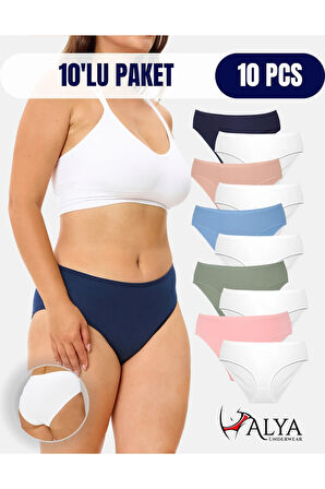 ALYA UNDERWEAR Kadın Pamuklu Külot Basic Slip Renkli 10'lu Paket Yüksek Bel Iç Çamaşırı ( Multicolor-x19 )