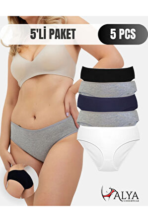 ALYA UNDERWEAR Kadın Renkli Standart Bel Slip Külot Pamuklu Iç Çamaşırı -  5'li Paket