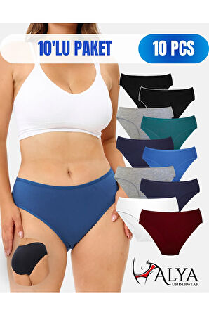 ALYA UNDERWEAR Kadın Pamuklu Pamuklu Slip Renkli 10'lu Paket Yüksek Bel Iç Çamaşırı (MULTİCOLOR - X39)