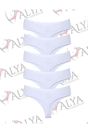 ALYA UNDERWEAR Kadın Külot Yüksek Bel Tanga, Toparlayıcı, String Iç Çamaşırı- 5 Adet Beyaz - 5 Adet 401p