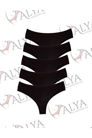 ALYA UNDERWEAR Kadın Yüksek Bel, Toparlayıcı, Tanga Külotlar - 5 Adet Siyah (S, M, L, XL, 2XL) - 5 Adet