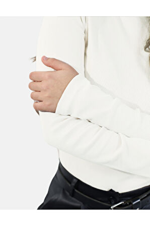 ALYA UNDERWEAR Kaşkorse Tam Boğazlı Body Sweatshirt, Fitilli Kumaş, Likralı, Gül Kurusu