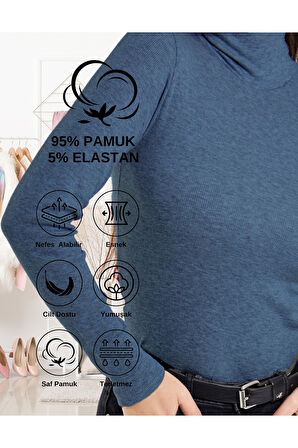 ALYA UNDERWEAR Kaşkorse Tam Boğazlı Body Sweatshirt, Fitilli Kumaş, Likralı, Gül Kurusu