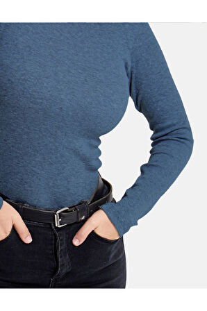 ALYA UNDERWEAR Kaşkorse Tam Boğazlı Body Sweatshirt, Fitilli Kumaş, Likralı, Gül Kurusu