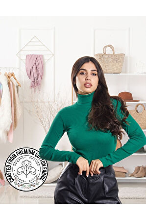 ALYA UNDERWEAR Kaşkorse Tam Boğazlı Body Sweatshirt, Fitilli Kumaş, Likralı, Gül Kurusu