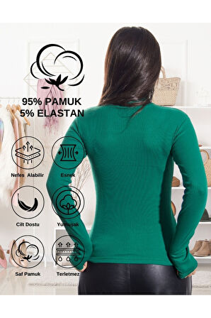 ALYA UNDERWEAR Kaşkorse Tam Boğazlı Body Sweatshirt, Fitilli Kumaş, Likralı, Gül Kurusu