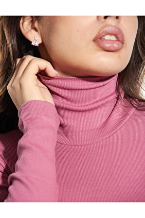 ALYA UNDERWEAR Kaşkorse Tam Boğazlı Body Sweatshirt, Fitilli Kumaş, Likralı, Gül Kurusu