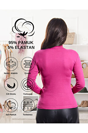 ALYA UNDERWEAR Kaşkorse Tam Boğazlı Body Sweatshirt, Fitilli Kumaş, Likralı, Gül Kurusu