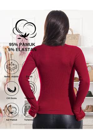 ALYA UNDERWEAR Kaşkorse Tam Boğazlı Body Sweatshirt, Fitilli Kumaş, Likralı