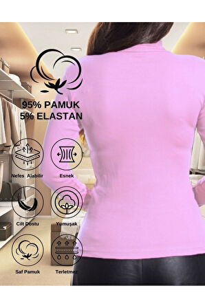 ALYA UNDERWEAR Kaşkorse Tam Boğazlı Body Sweatshirt, Fitilli Kumaş, Likralı, Gül Kurusu