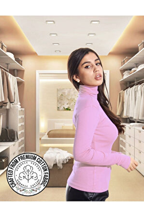 ALYA UNDERWEAR Kaşkorse Tam Boğazlı Body Sweatshirt, Fitilli Kumaş, Likralı, Gül Kurusu