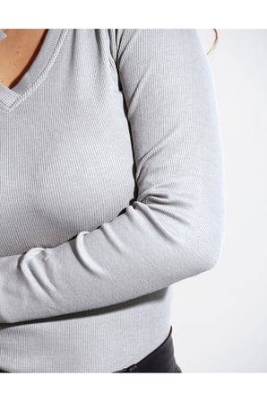 ALYA UNDERWEAR Pamuklu Kaşkorse V Yaka Body Sweatshirt, Fitilli Kumaş Likralı Bluz, Badi