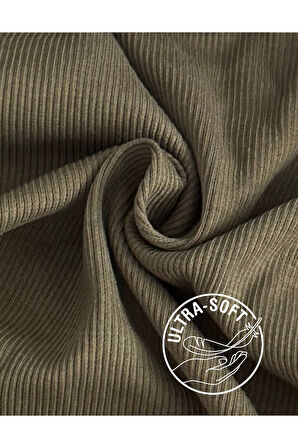 ALYA UNDERWEAR Pamuklu Kaşkorse V Yaka Body Sweatshirt, Fitilli Kumaş Likralı Bluz, Asker Yeşili Badi