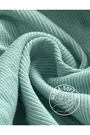 ALYA UNDERWEAR Pamuklu Kaşkorse V Yaka Body Sweatshirt, Fitilli Kumaş Likralı Bluz, Asker Yeşili Badi