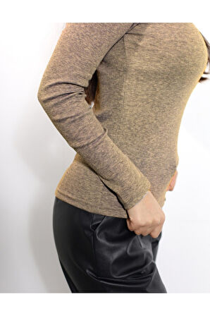 ALYA UNDERWEAR Kaşkorse Yarım Boğaz Body Sweatshirt, Fitilli Kumaş, Likralı, Bordo