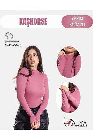 ALYA UNDERWEAR Kaşkorse Yarım Boğaz Body Sweatshirt, Fitilli Kumaş, Likralı