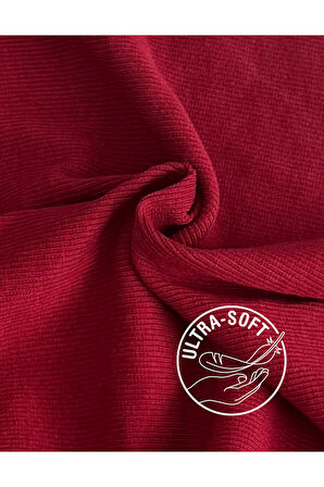 ALYA UNDERWEAR Kaşkorse Yarım Boğaz Body Sweatshirt, Fitilli Kumaş, Likralı, Bordo