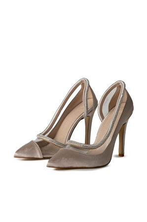 Yan Şeffaf Detaylı Stiletto Bej