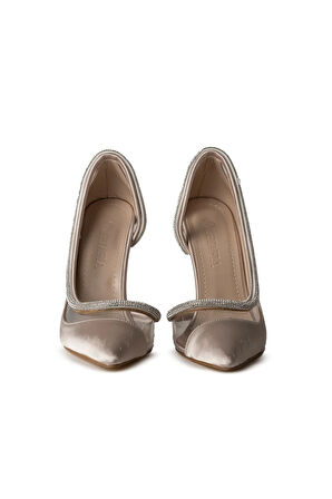 Yan Şeffaf Detaylı Stiletto Bej