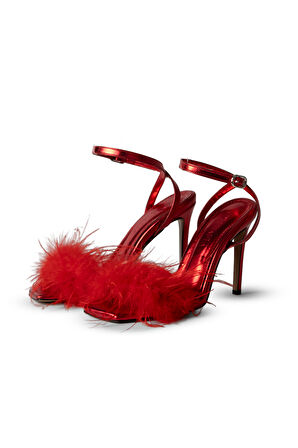 Diva Tüylü Stiletto Kırmızı